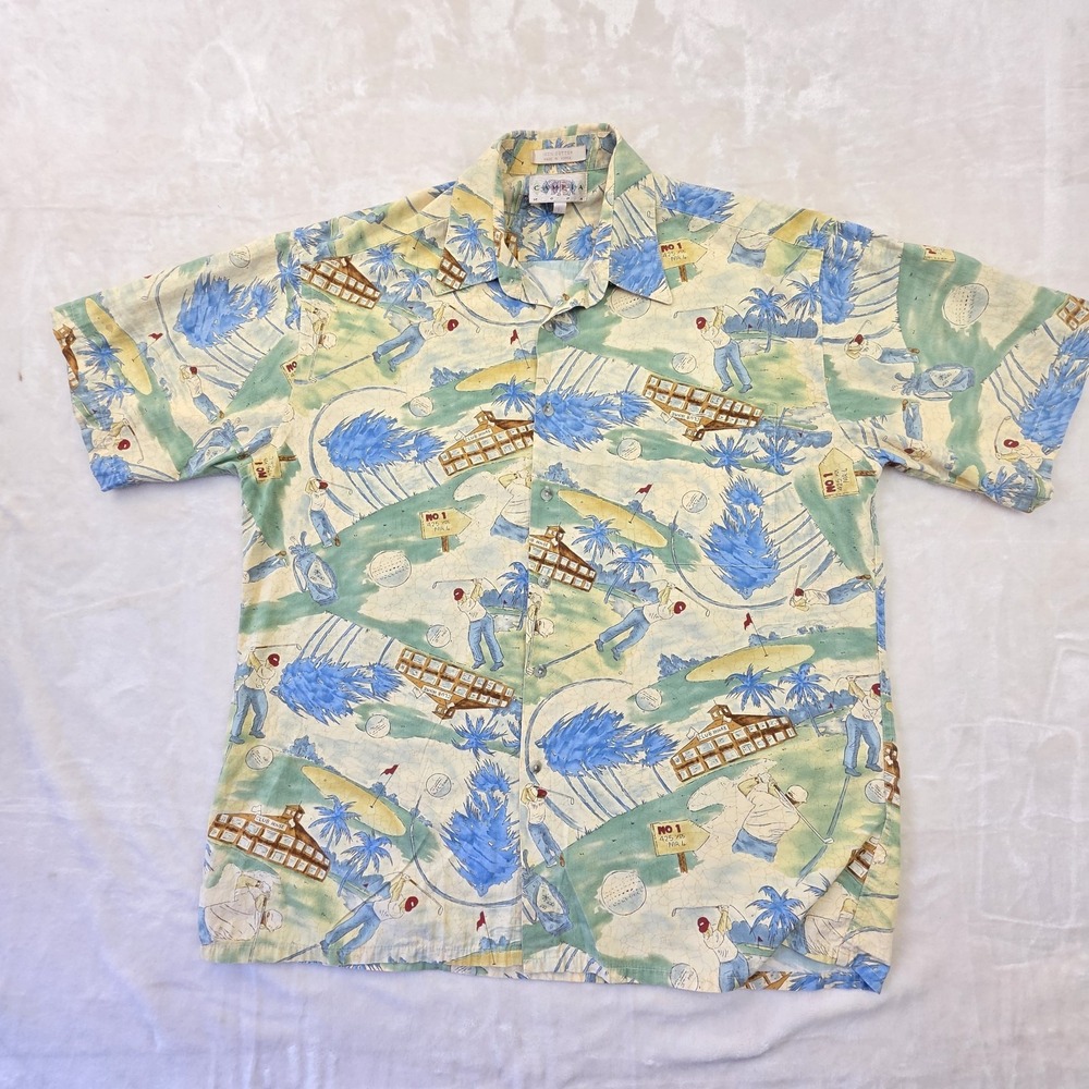 Campia Moda Hawaiian Shirt Mens Large Aloha Beach Scenic Print Cotton Short Slee